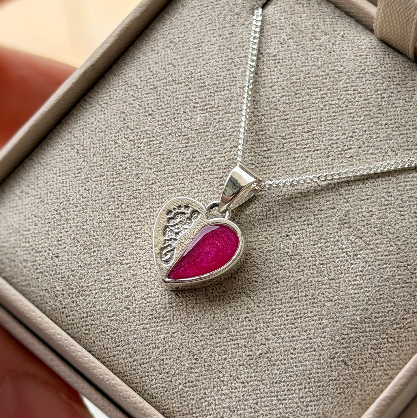 925 Silver Baby Loss Footprint Split Heart Pendant