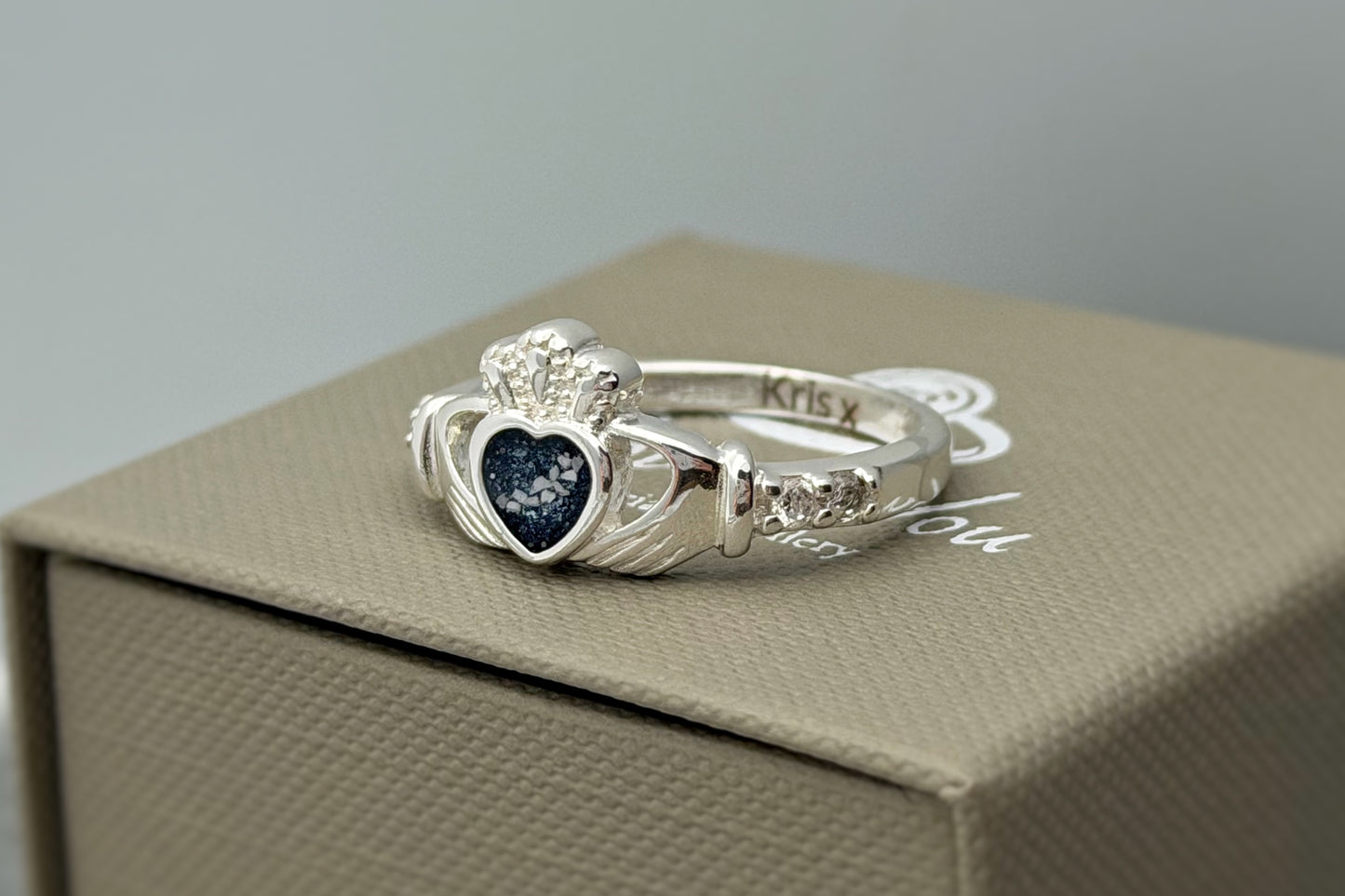 925 Silver Claddagh Heart Stone Ring