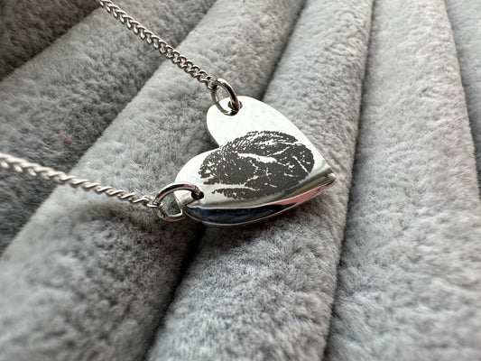 Solid Silver Engraved Heart Pendant with Silver Adjustable Chain