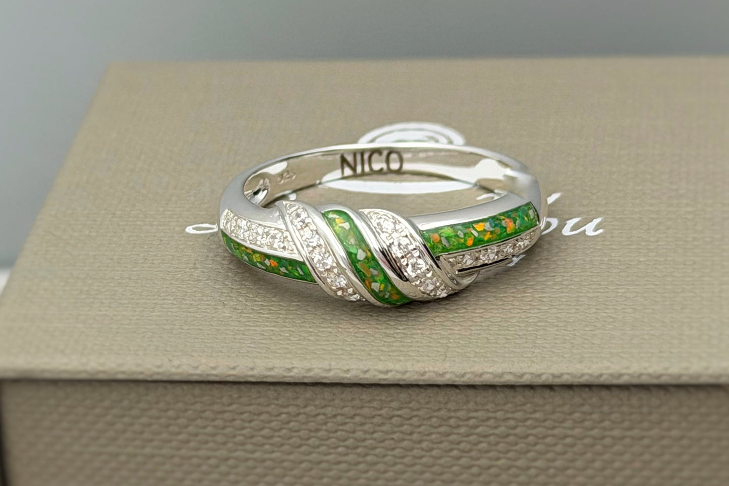 925 Silver Three Stone Knot Twist Band Ring