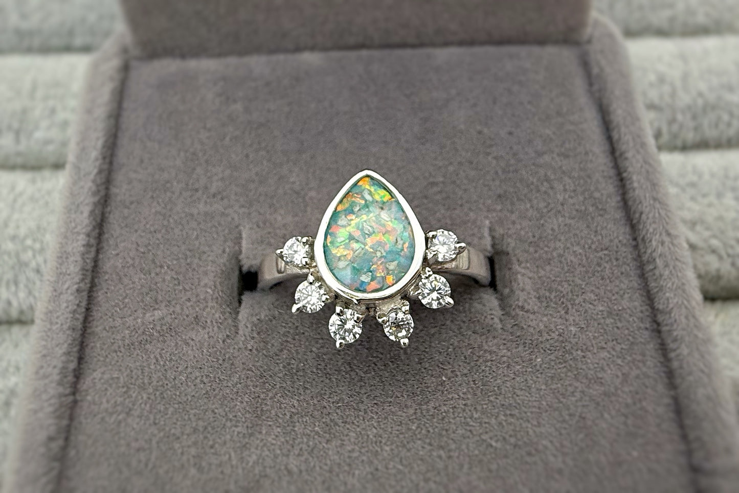 925 Silver Rain Drop Crystal Ring