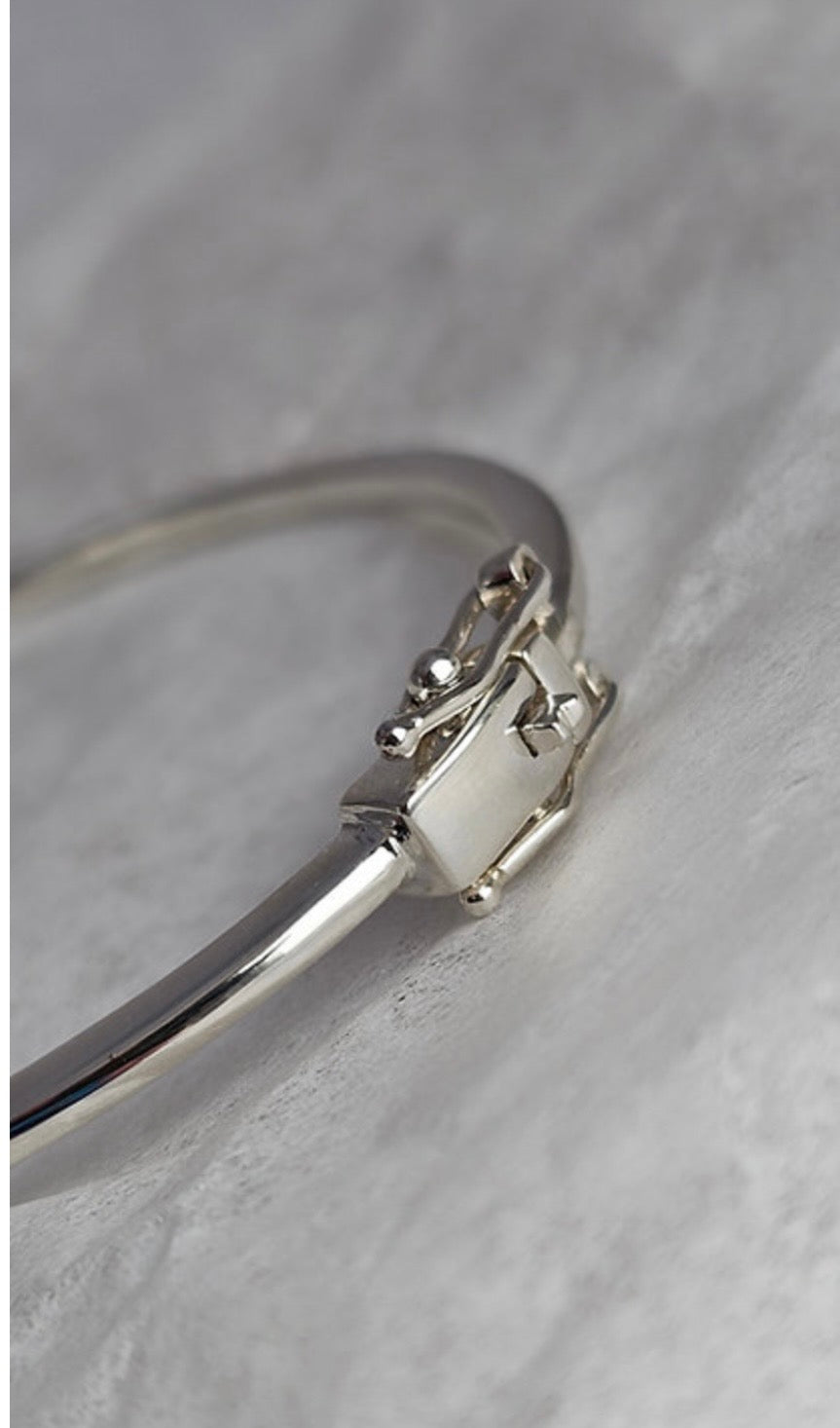 925 Silver Mini Bubble Heart Safety Bangle