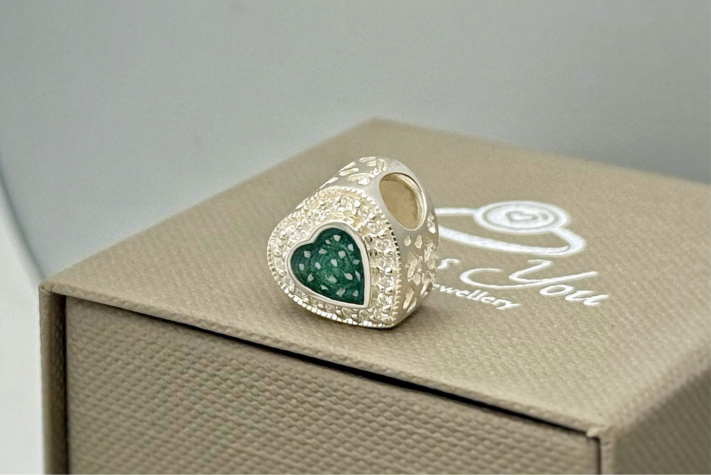 925 Silver Heart Filigree Crystal Charm