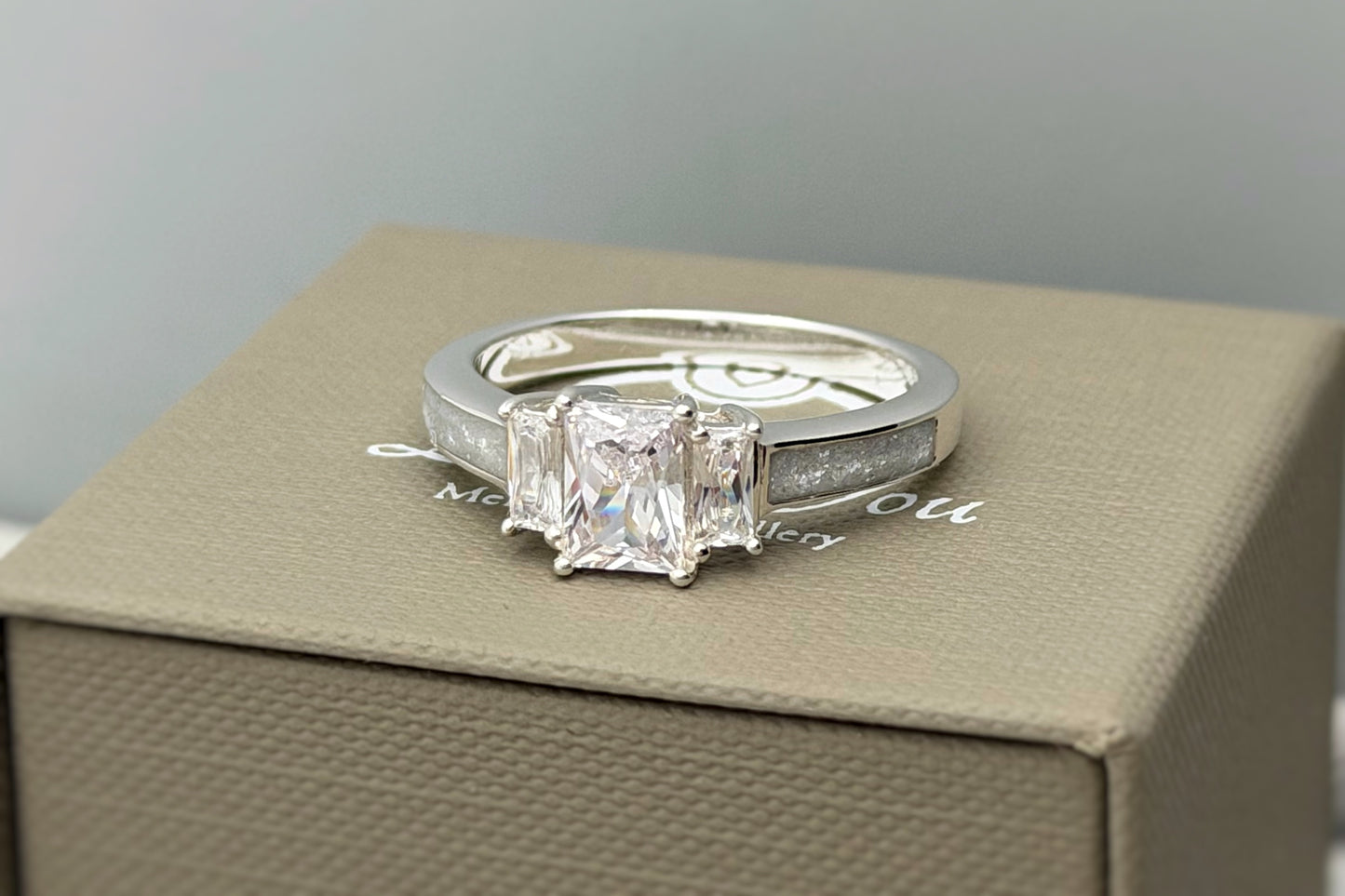 925 Silver Trio Emerald Solitaire Ring