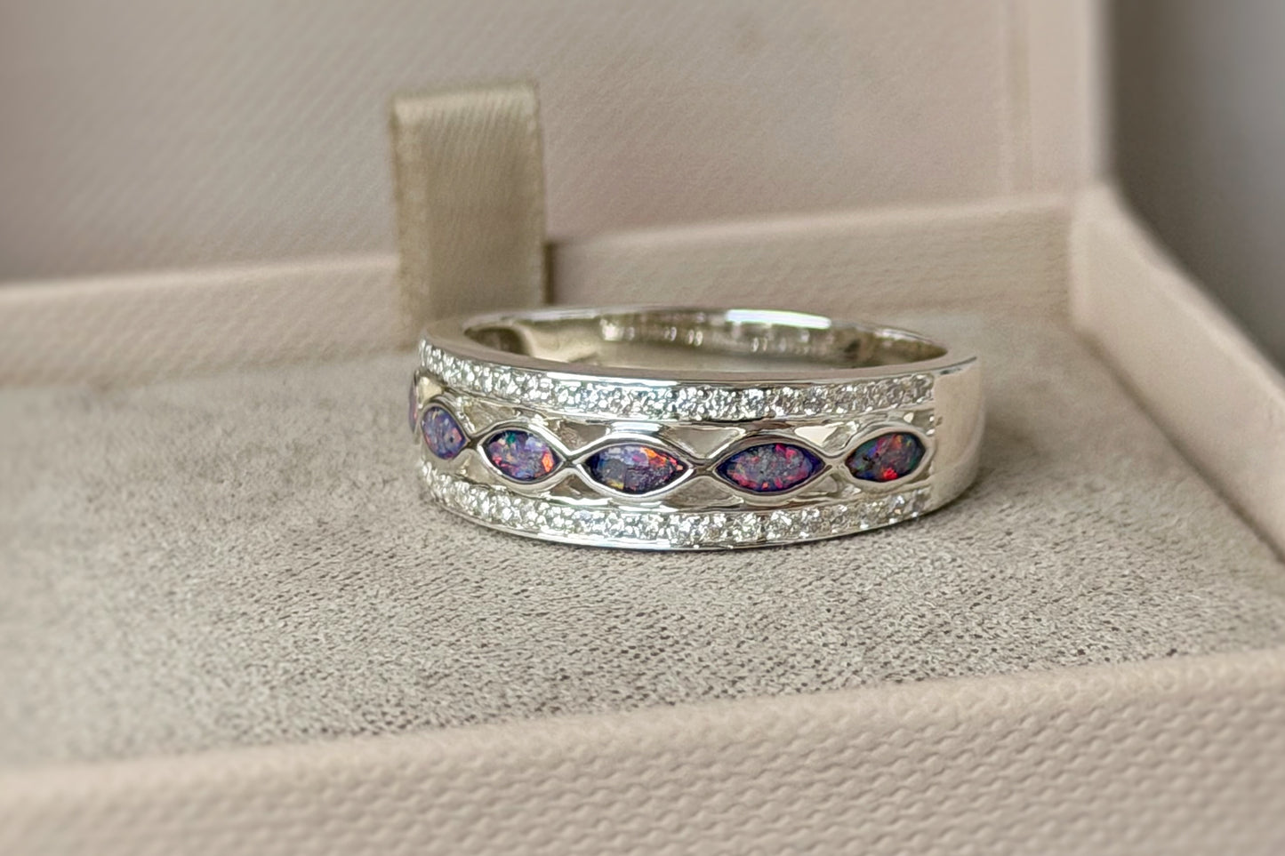925 Silver Almond Crystal Band Ring