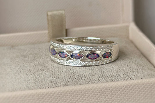 925 Silver Almond Crystal Band Ring