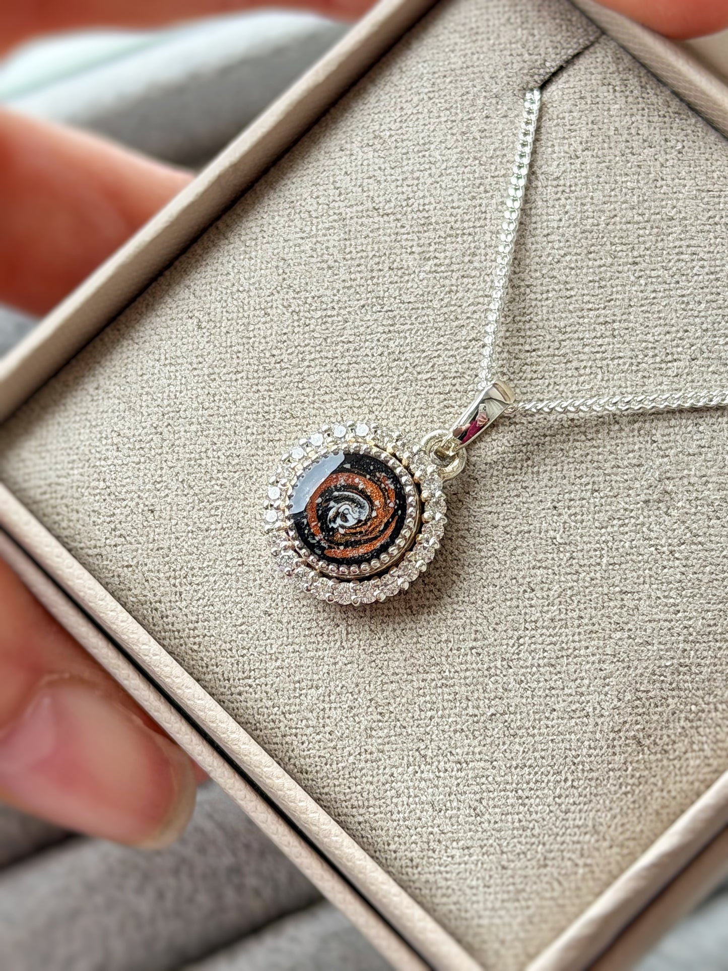 925 Silver Beaded Crystal Halo Pendant