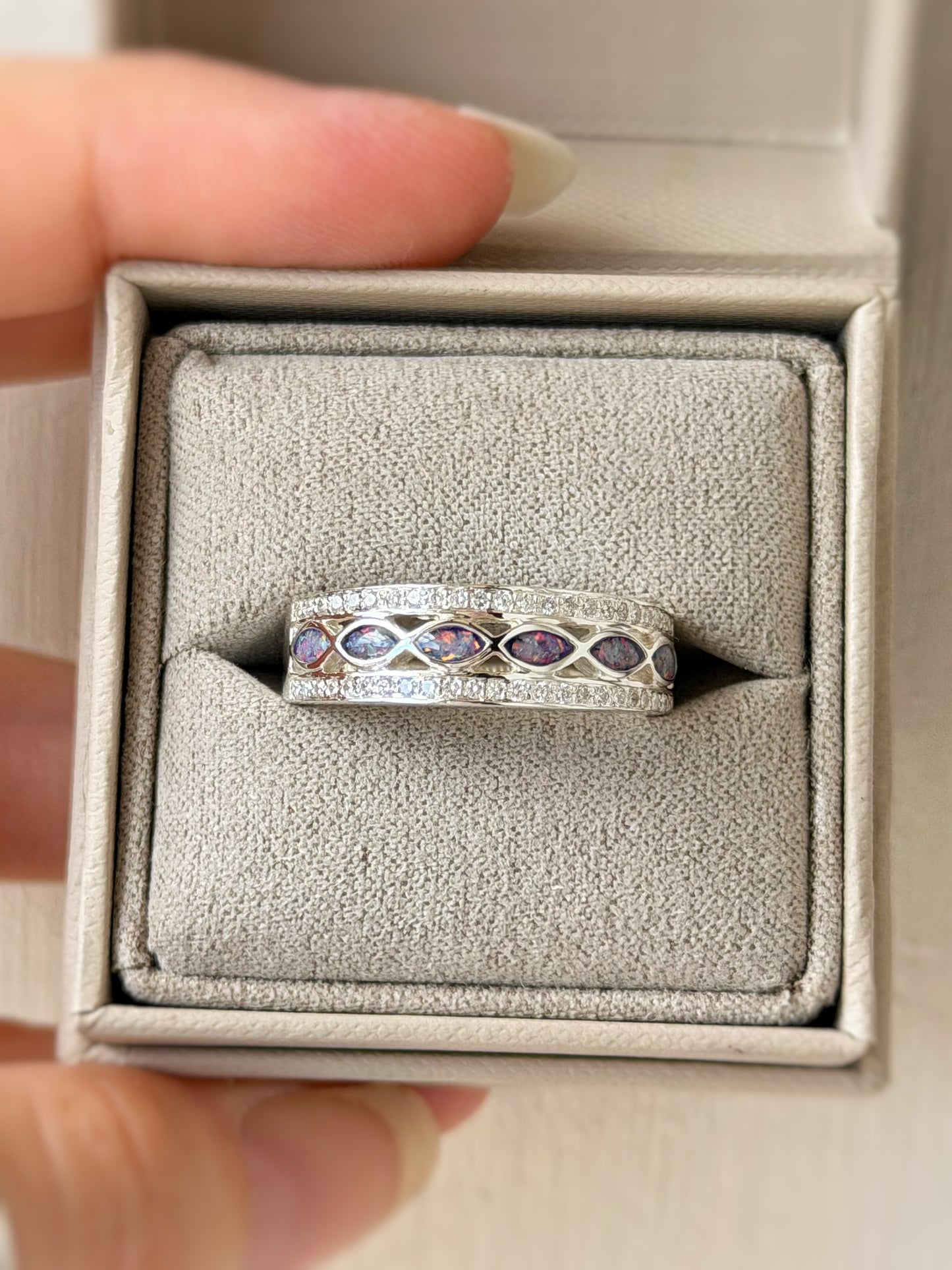 925 Silver Almond Crystal Band Ring