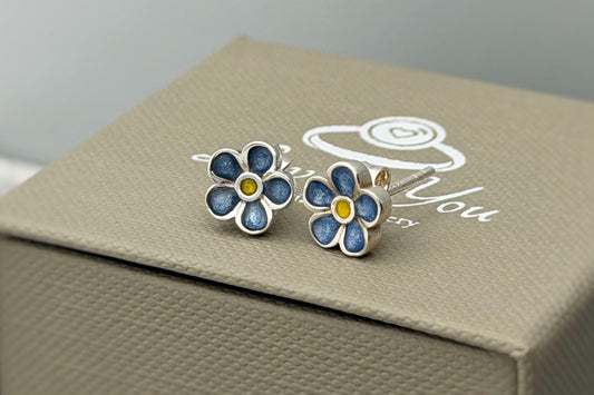 925 Silver Forget-Me-Not Stud Memorial Earrings