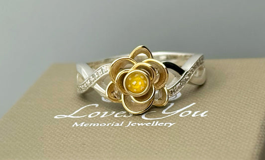 9K Gold & 925 Silver Crystal Rose Ring