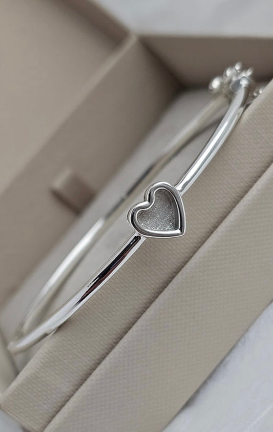 925 Silver Mini Bubble Heart Safety Bangle