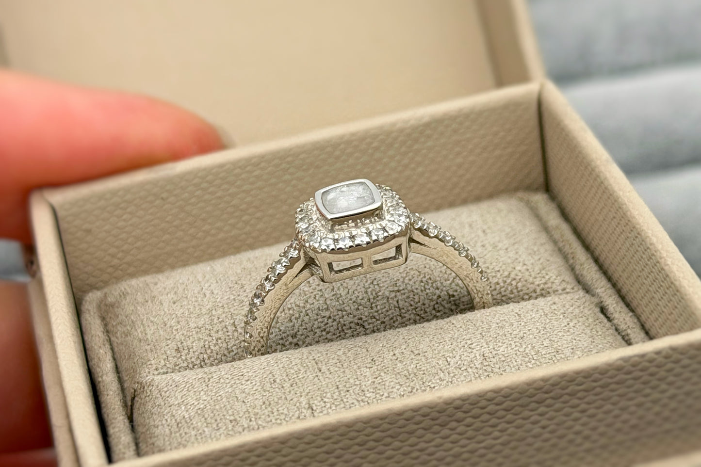 925 Silver Petite Square Cushion Crystal Ring