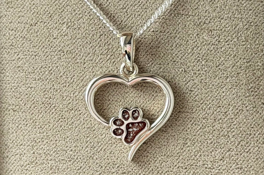 925 Silver Paw Print Hollow Heart Pendant