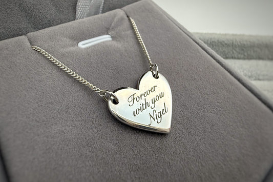 Solid Silver Engraved Heart Pendant with Silver Adjustable Chain