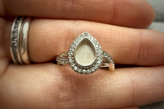 Silver Pear Crystal Crossover Ring Size O