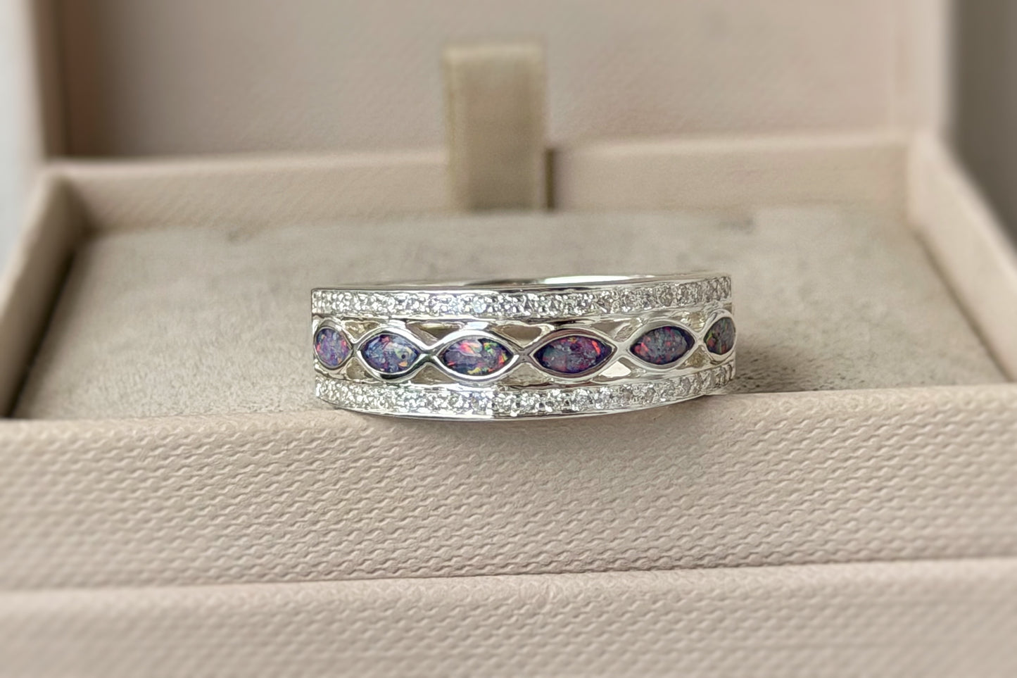 925 Silver Almond Crystal Band Ring