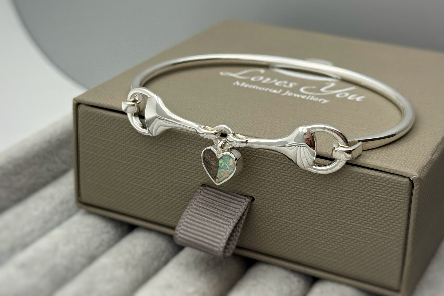 925 Silver Horse Bit Heart Bangle