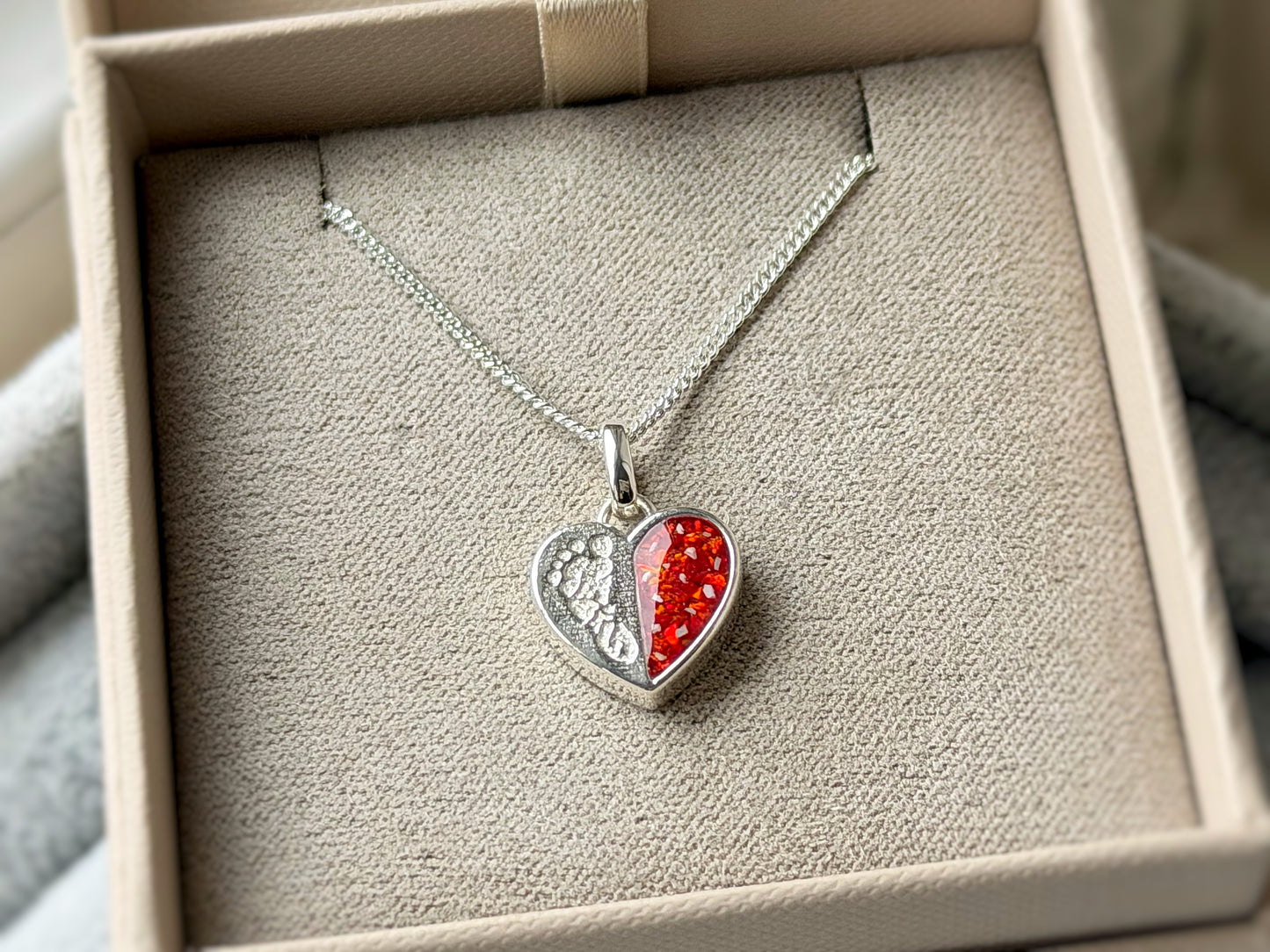 925 Silver Baby Loss Footprint Split Heart Pendant