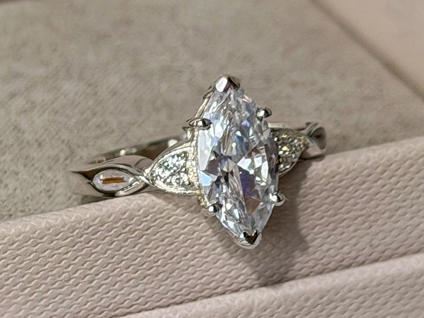 925 Silver Marquise Solitaire Statement Crystal Ring