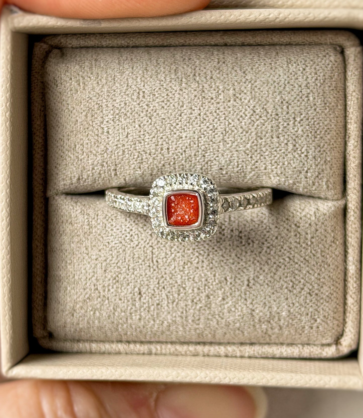 925 Silver Petite Square Cushion Crystal Ring