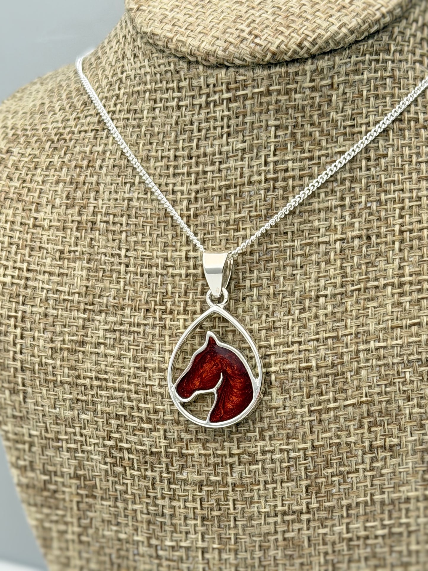 925 Silver Teardrop Horse Head Pendant