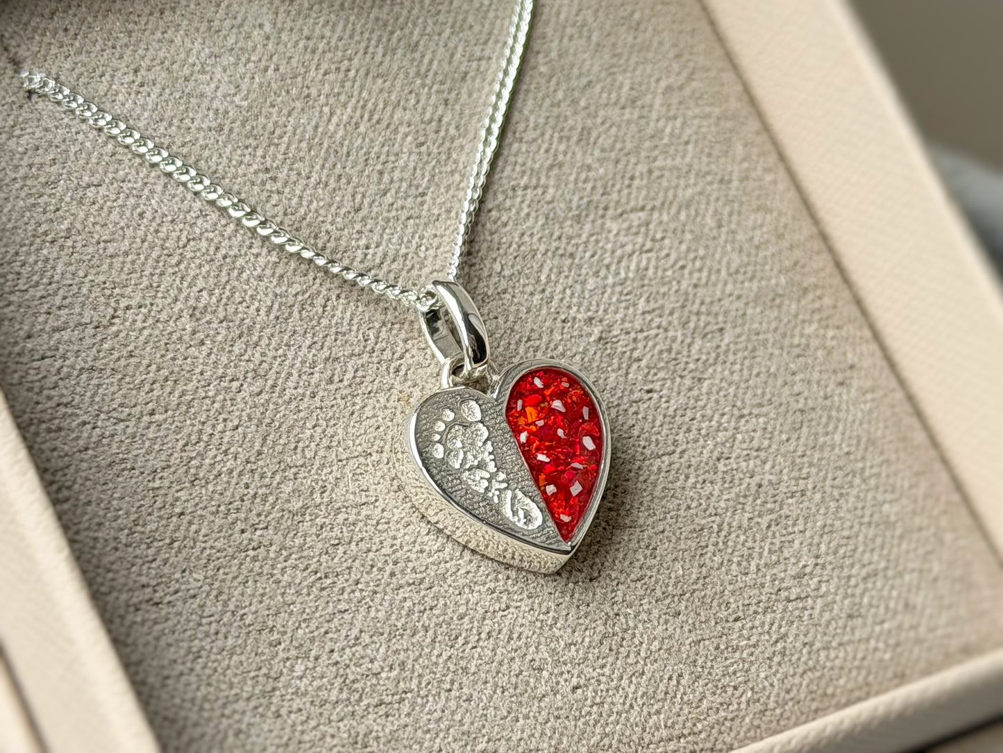 925 Silver Baby Loss Footprint Split Heart Pendant