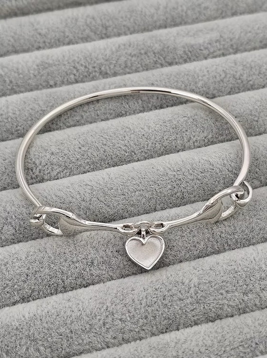 925 Silver Horse Bit Heart Bangle