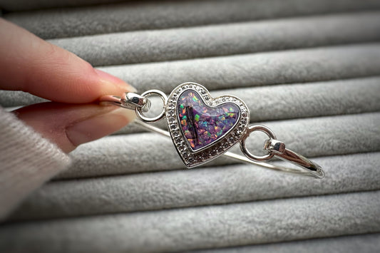 925 Silver Heart Crystal Bangle