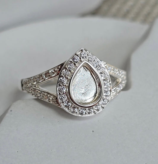 925 Silver Full Crystal Pear Split Band Ring