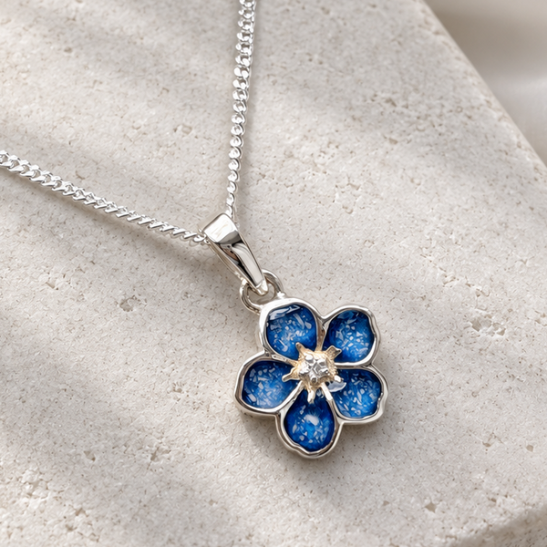 925 Silver Crystal Centre Forget-Me-Not Flower Pendant
