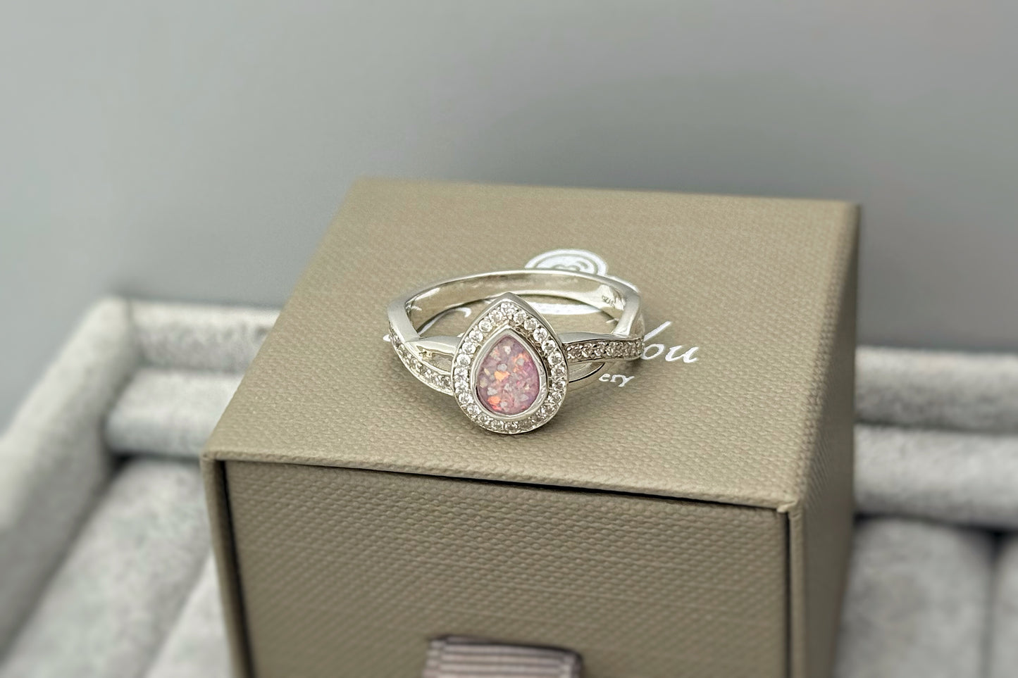 Silver Pear Crystal Crossover Ring