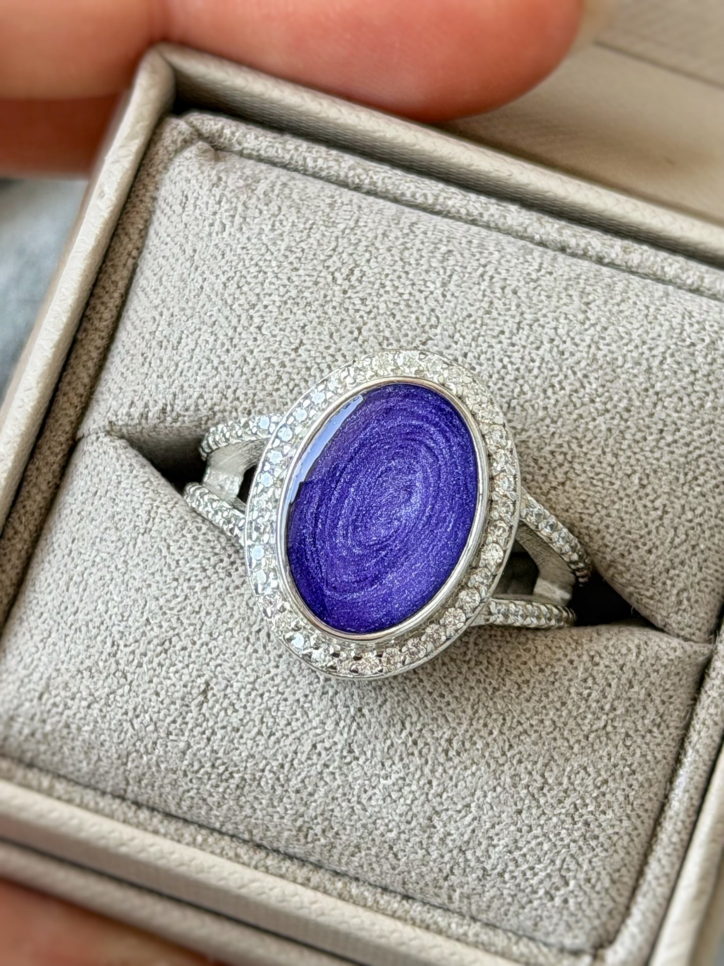 925 Silver Large Oval Crystal Statement Ring