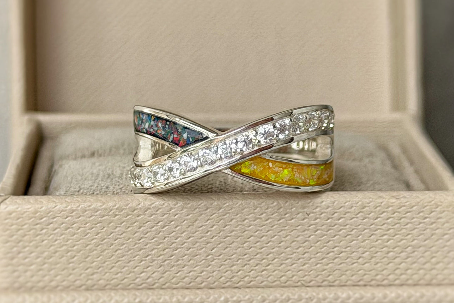 925 Silver Two Stone Reverse Infinity Crystal Ring