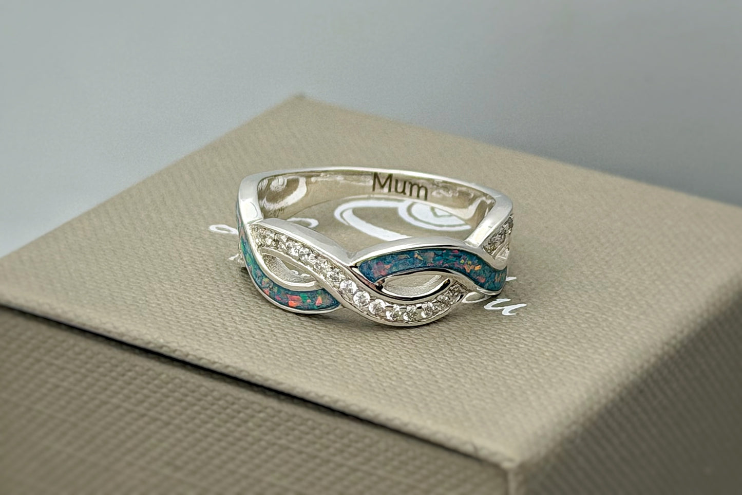 925 Silver Double Wave Crystal Band Ring
