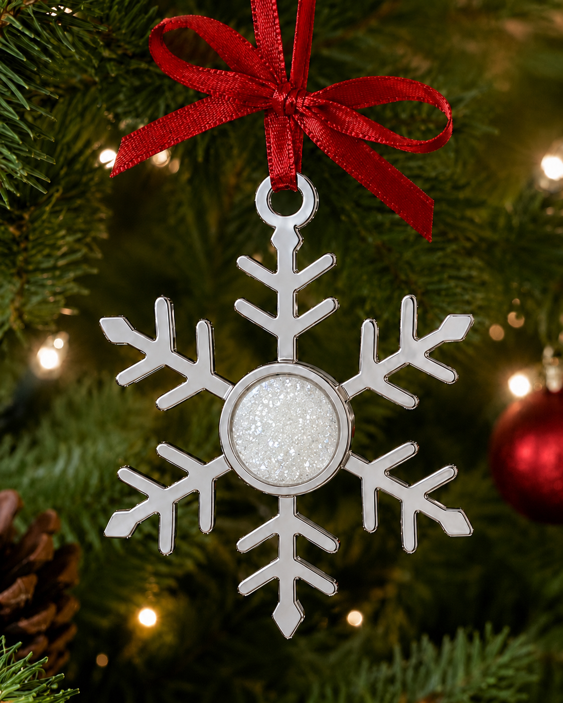Memorial Snowflake Hanging Decoration with Round Stone