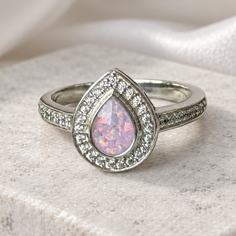 925 Silver Pear Drop Crystal Ring