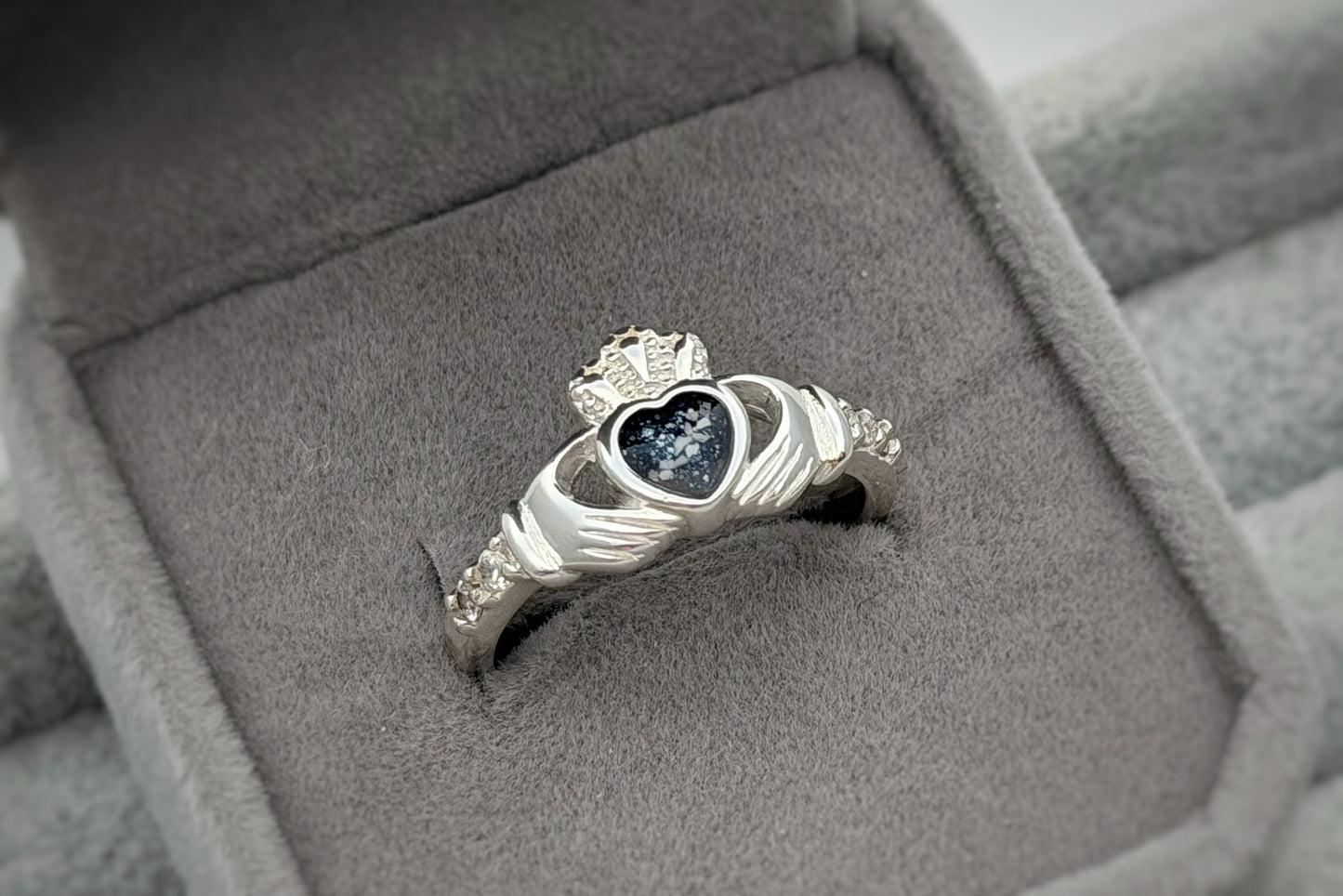925 Silver Claddagh Heart Stone Ring