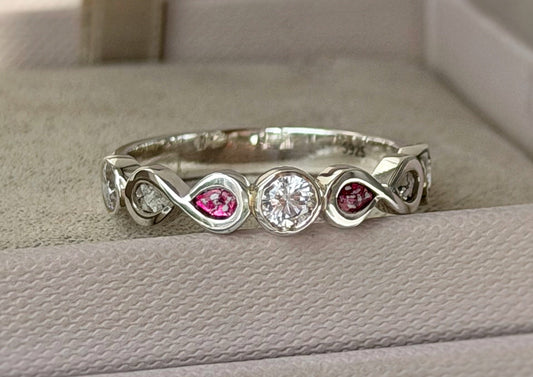 925 Silver Double Infinity Crystal Band Ring