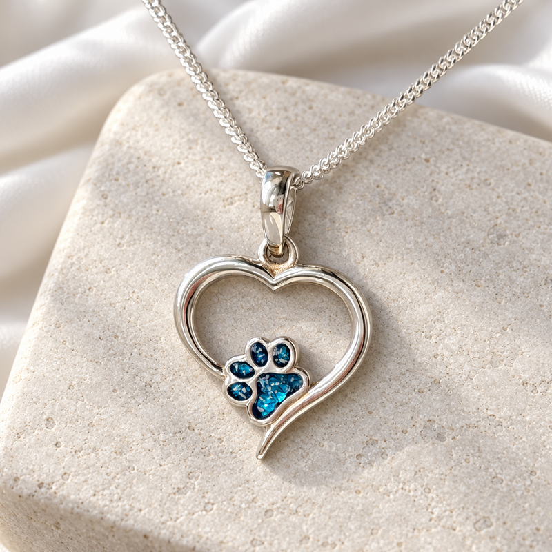 925 Silver Paw Print Heart Pendant
