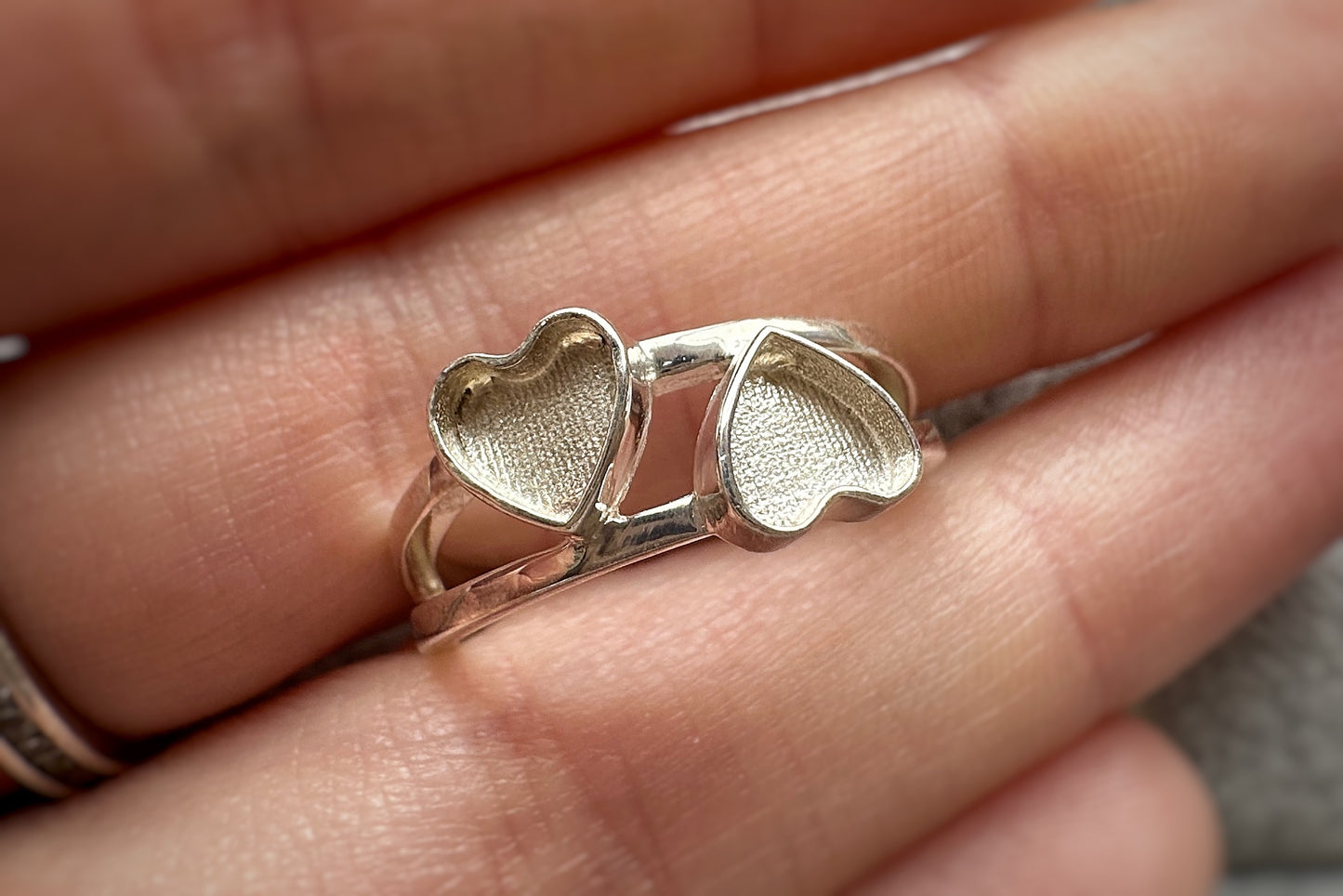 Silver Double Heart Ring Size Q