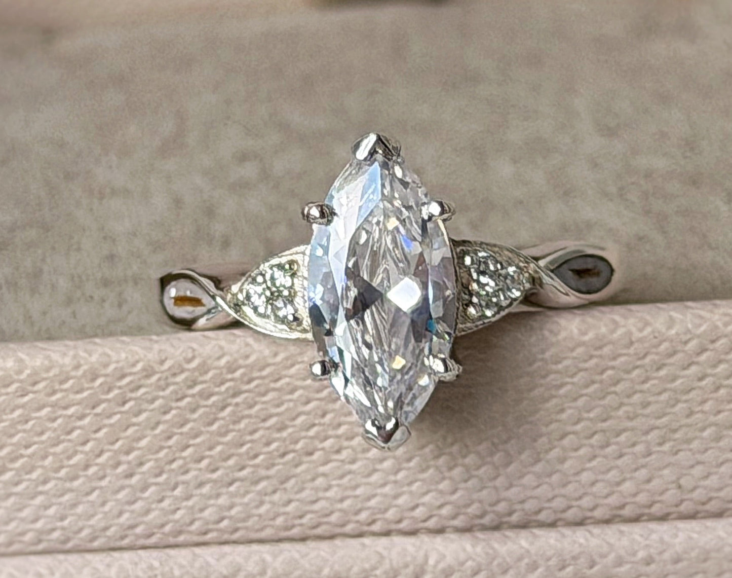925 Silver Marquise Solitaire Statement Crystal Ring