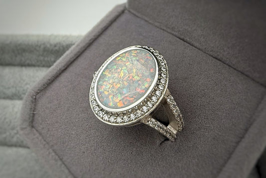 925 Silver Large Oval Crystal Statement Ring