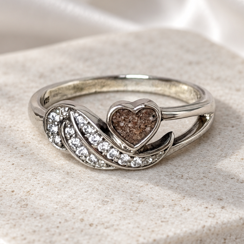 925 Silver Angel Wing Heart Ring
