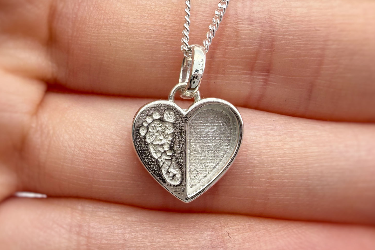 925 Silver Baby Loss Footprint Split Heart Pendant