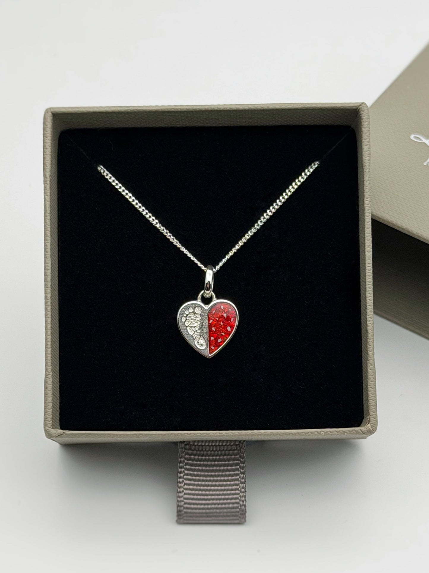 925 Silver Baby Loss Footprint Split Heart Pendant
