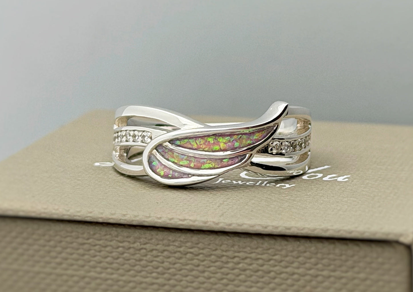 925 Silver Angel Wing Crystal Ring
