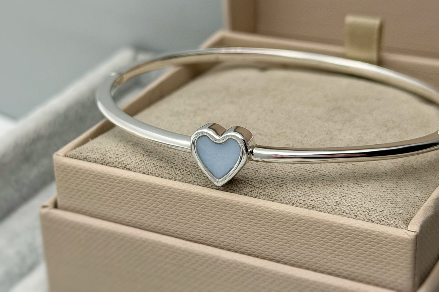 925 Silver Mini Bubble Heart Safety Bangle
