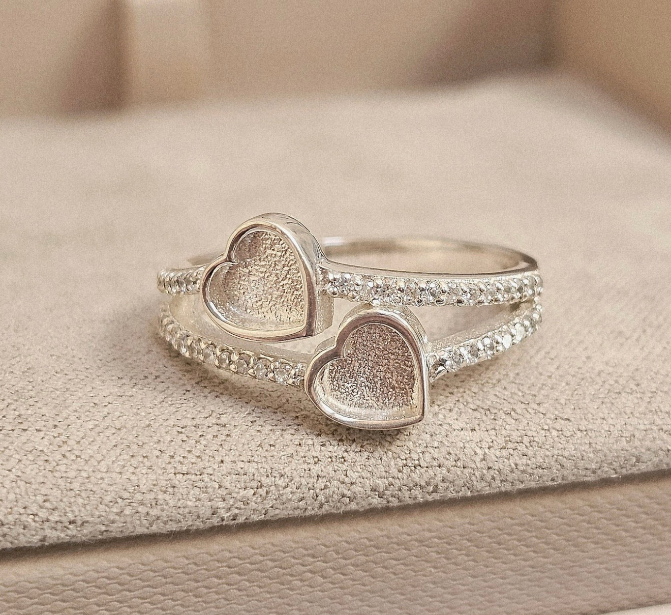 925 Silver Crystal Double Heart Ring