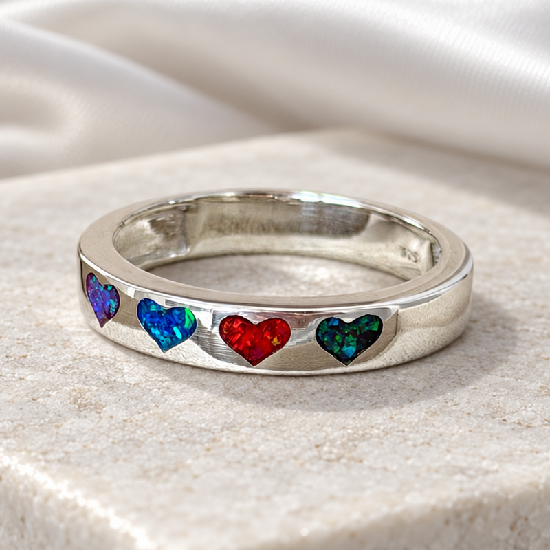925 Silver Multi Heart Band Ring