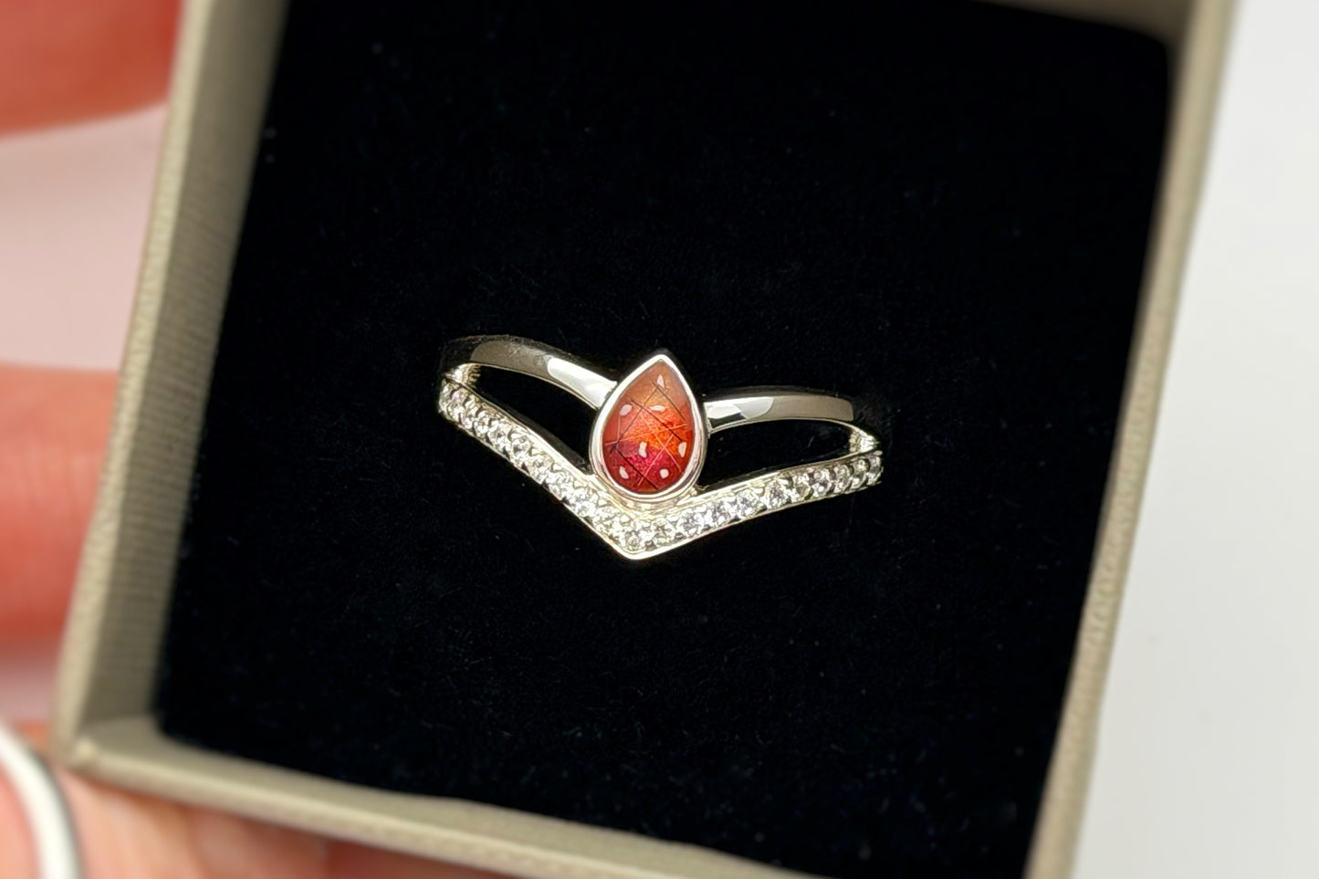 925 Silver Pear Crystal Wishbone Ring